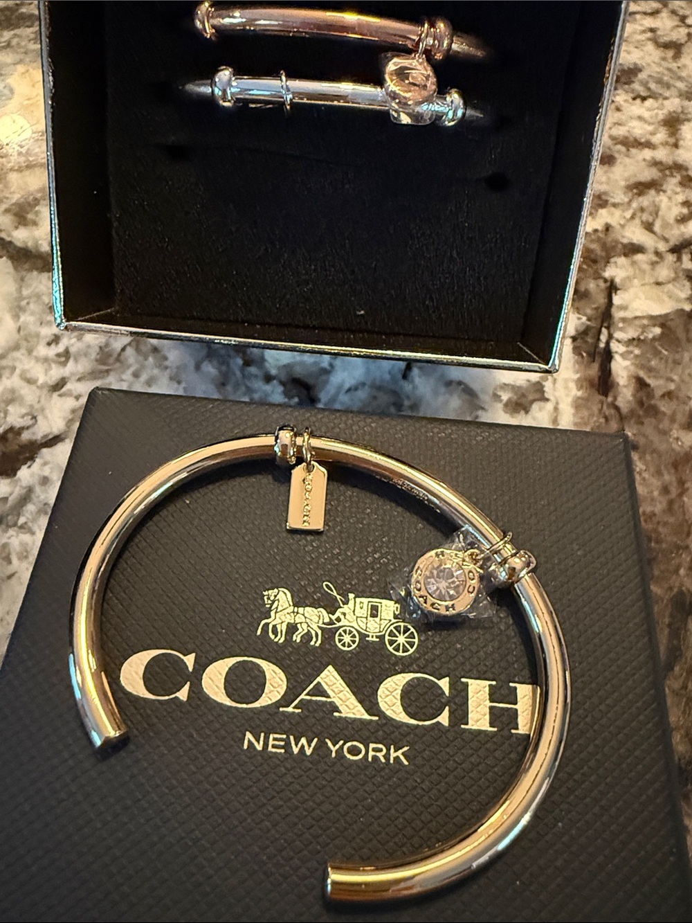 Coach Tri-Color Bamboo Bangle Set - Gold, Silver, Rose - Picture 3 of 5